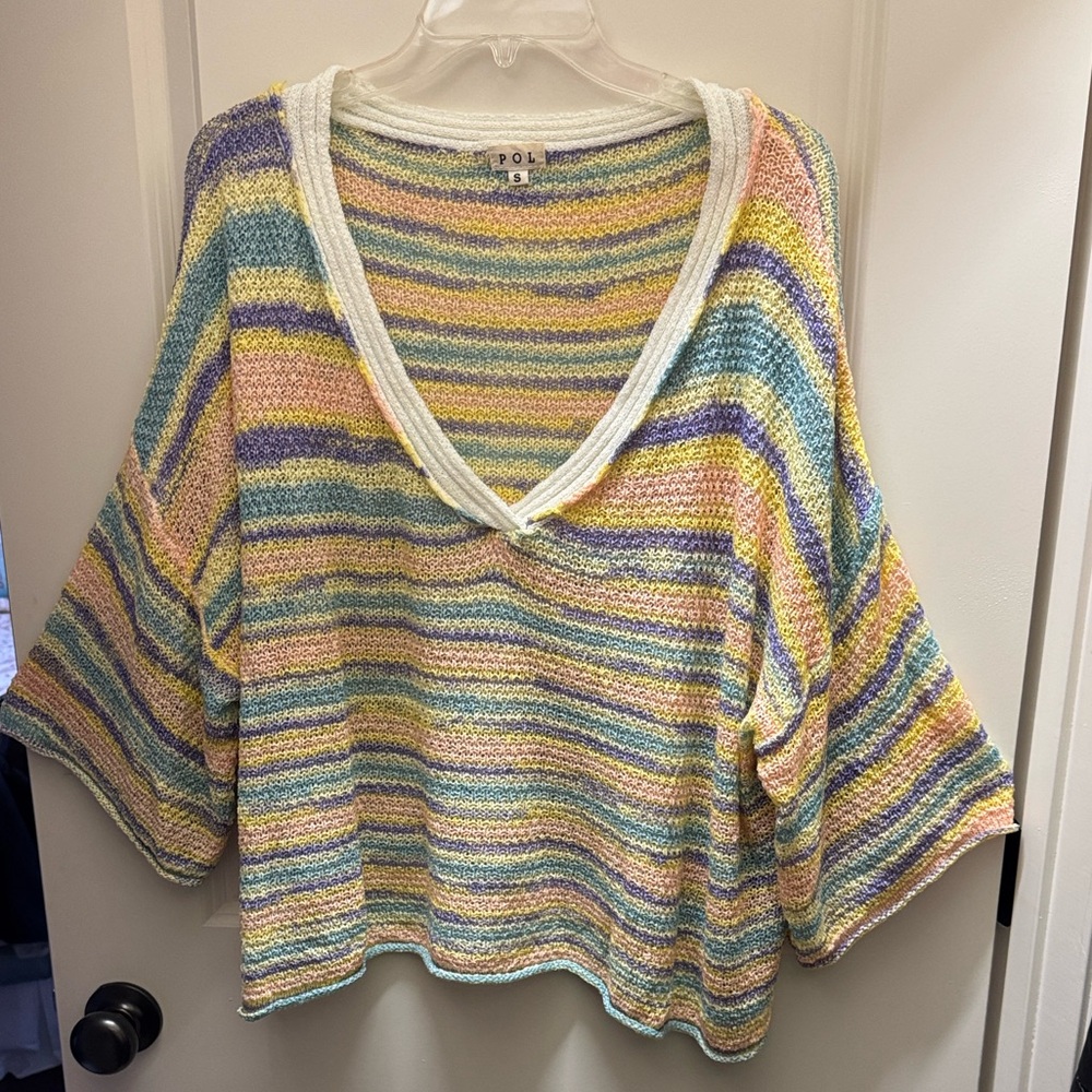 POL Pastel Striped V-Neck Knit Top